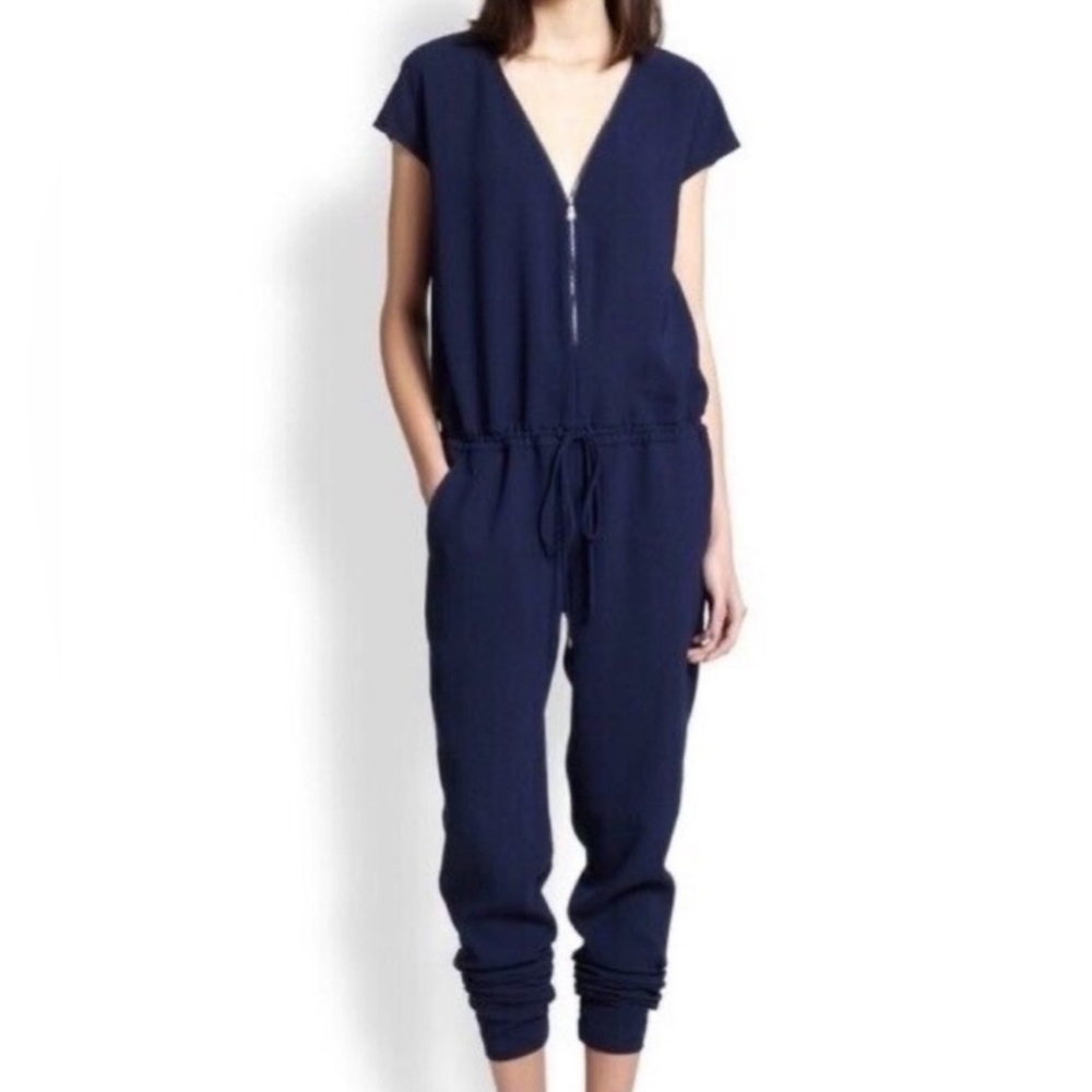 Vince Women’s Jumpsuit Coastal Cap Sleeve Drawstring Stretch Zip Up Blue Size 12